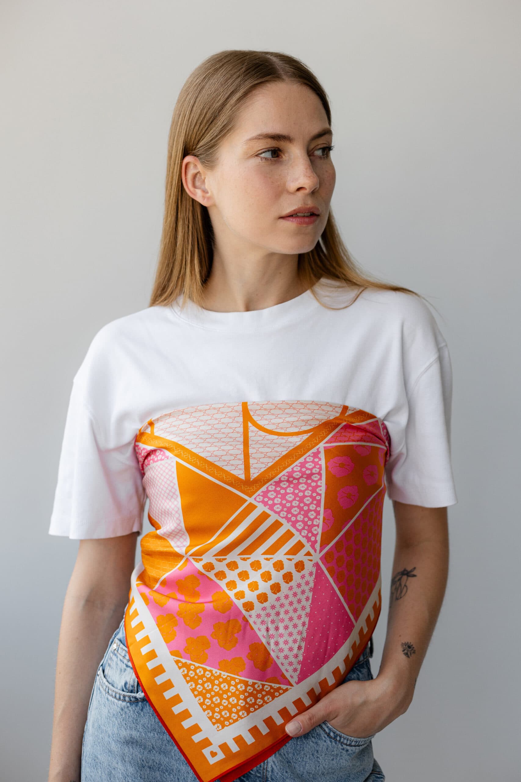 Jedwabna apaszka dwustronna 65 cm | PATCHWORK